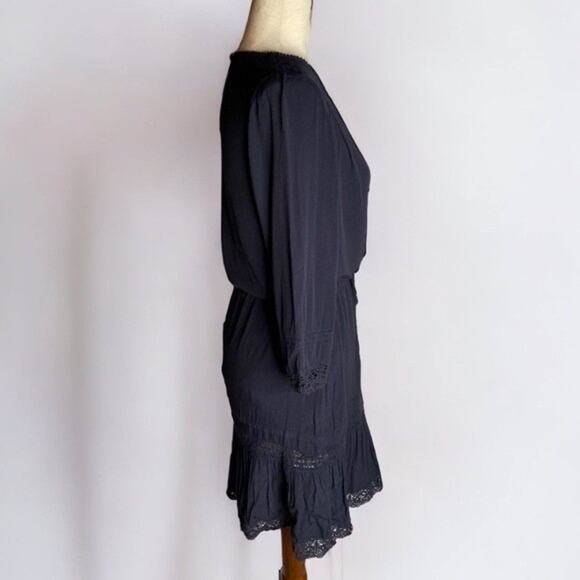Maje Ronsard Crepe Lace Panel Cotton Shift Mini Dress‎ in Nuit 2 French Peasant - Picture 4 of 10
